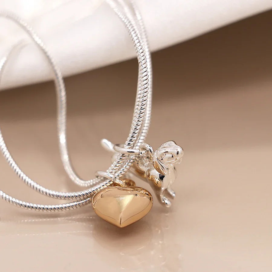 Silver Plated Triple Strand Golden Heart & Dachshund Bracelet