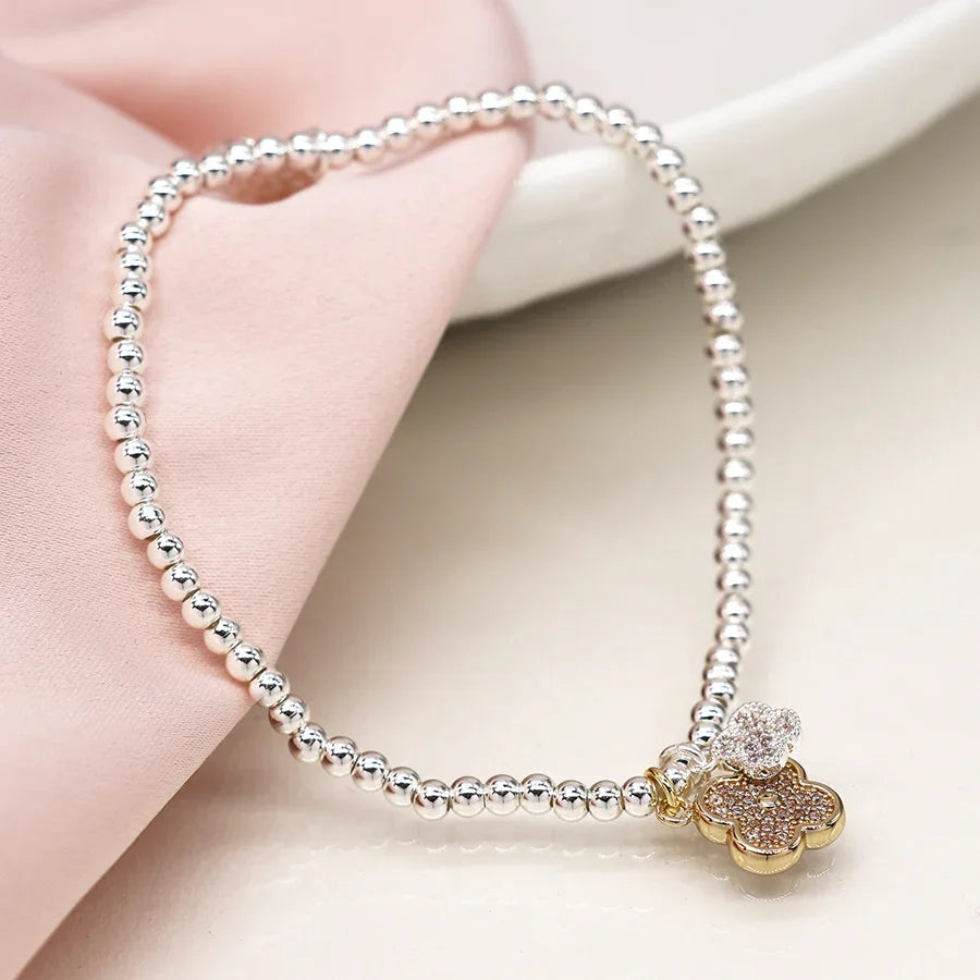 POM - Faux Gold & Silver Plated Double Quatrefoil Bracelet with Crystals