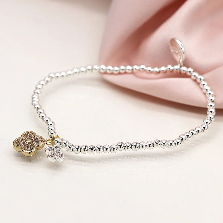 POM - Faux Gold & Silver Plated Double Quatrefoil Bracelet with Crystals