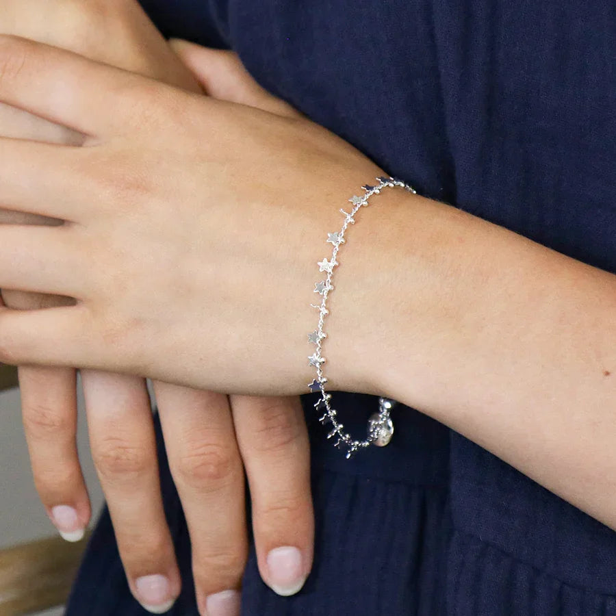 POM -Silver Plated Multi Star & Tiny Bead Chain Bracelet