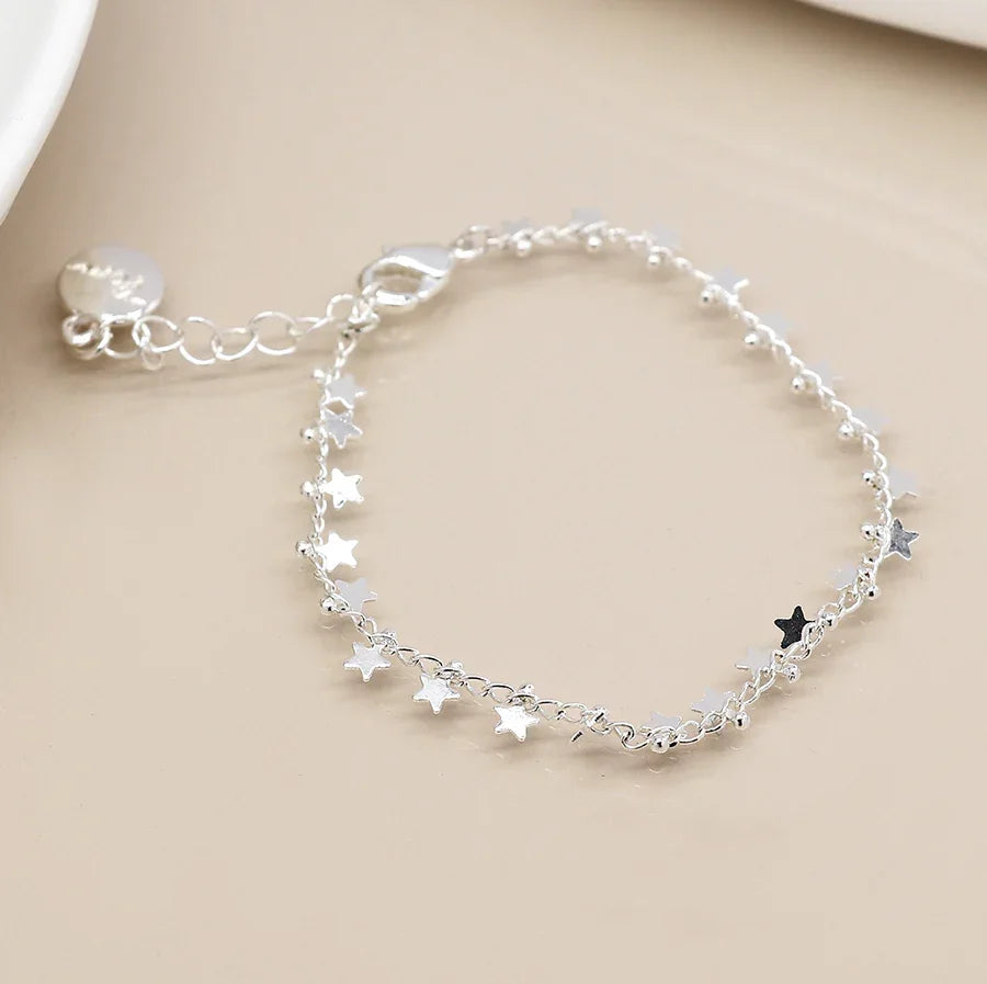 POM -Silver Plated Multi Star & Tiny Bead Chain Bracelet