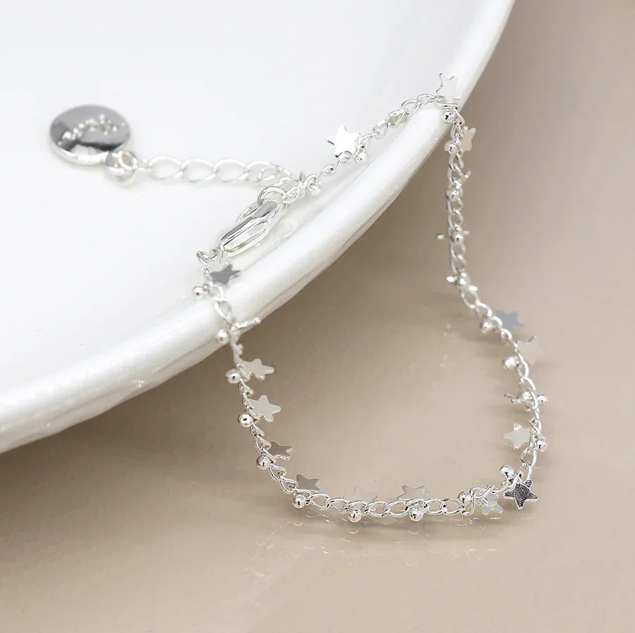 POM -Silver Plated Multi Star & Tiny Bead Chain Bracelet