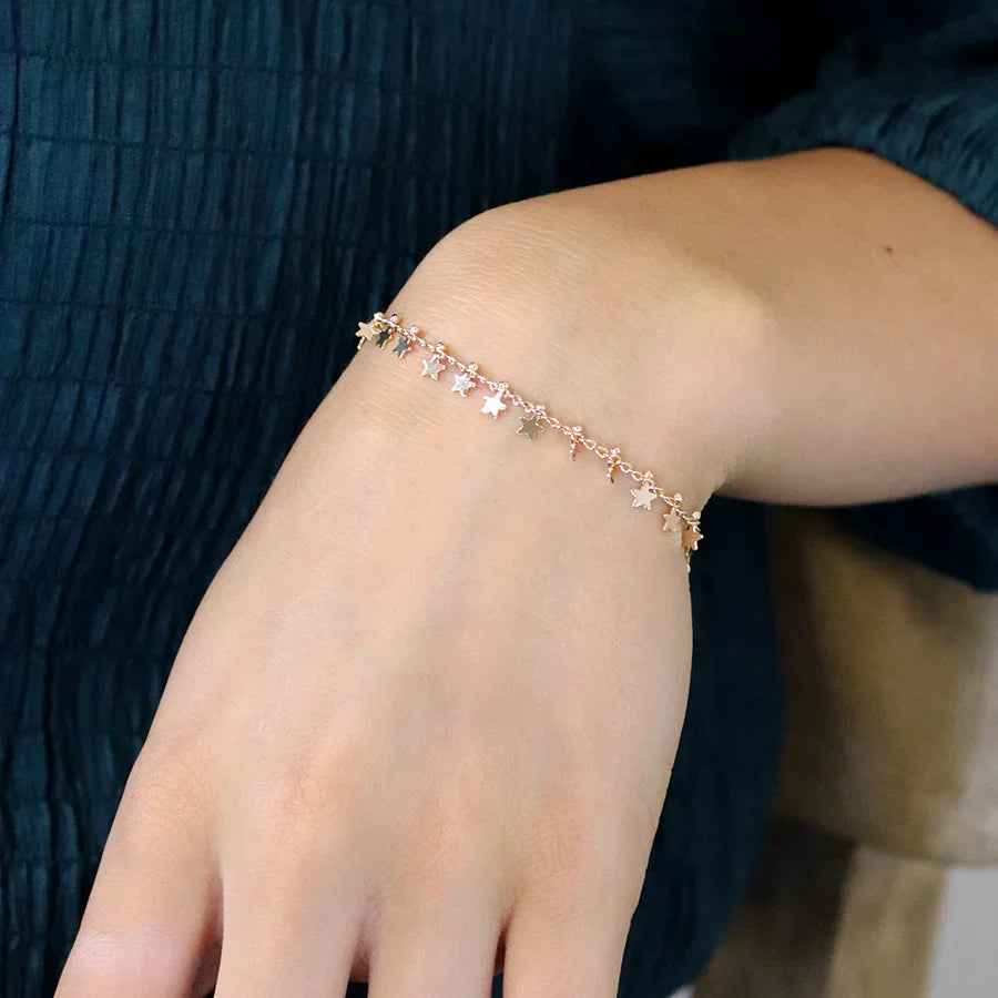 Faux Gold Multi Star & Tiny Bead Chain Bracelet