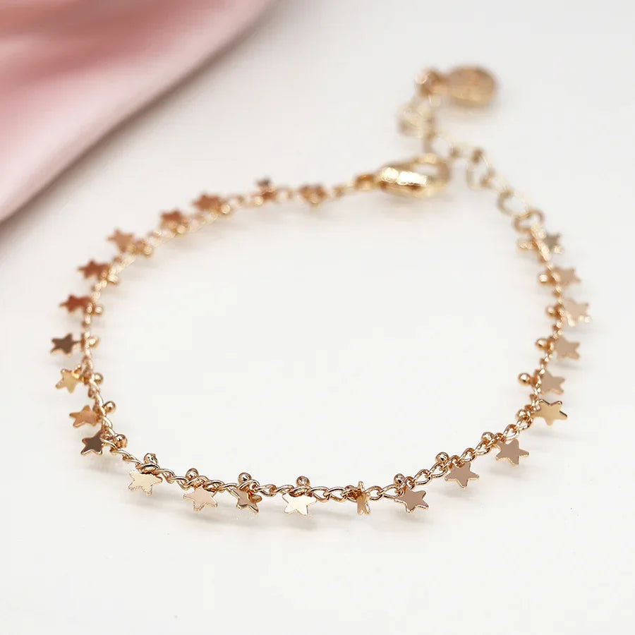 Faux Gold Multi Star & Tiny Bead Chain Bracelet