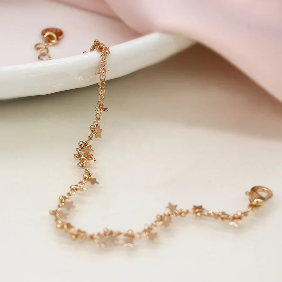 Faux Gold Multi Star & Tiny Bead Chain Bracelet