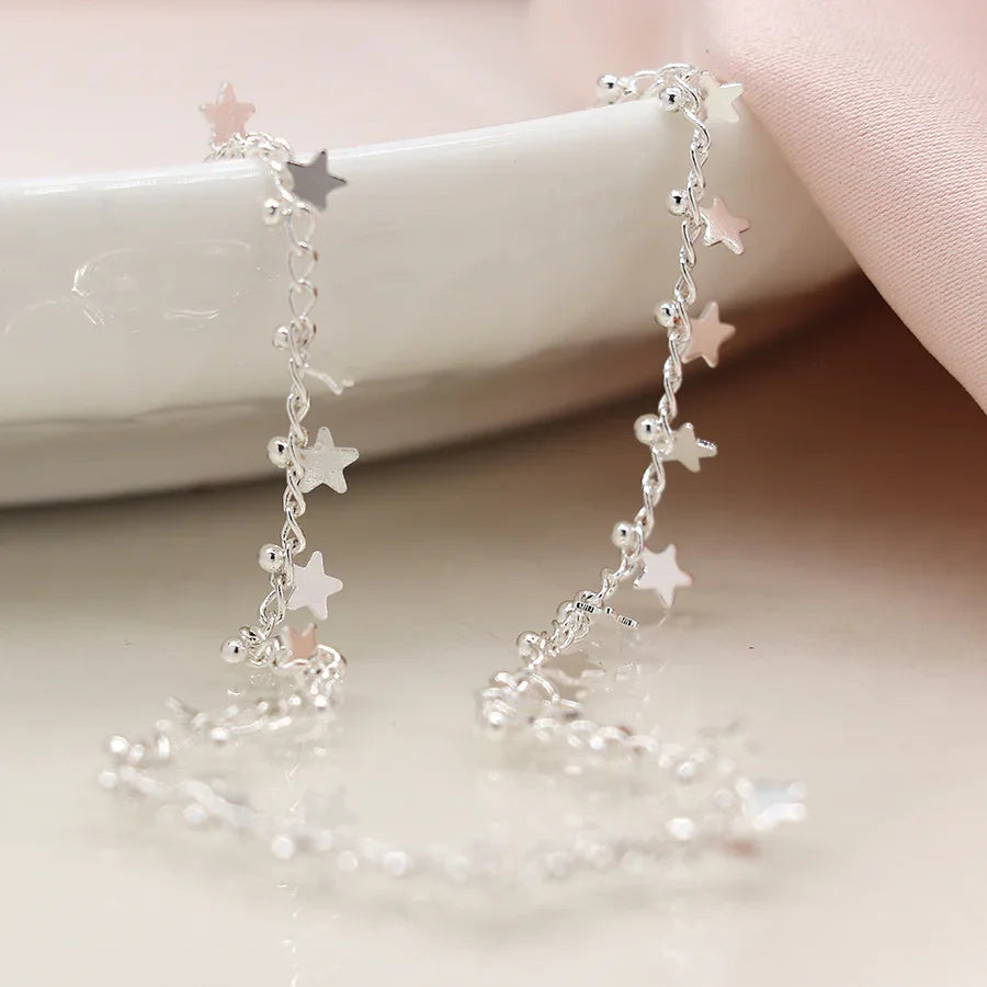 POM - Silver Plated Multi Star & Tiny Bead Chain Necklace