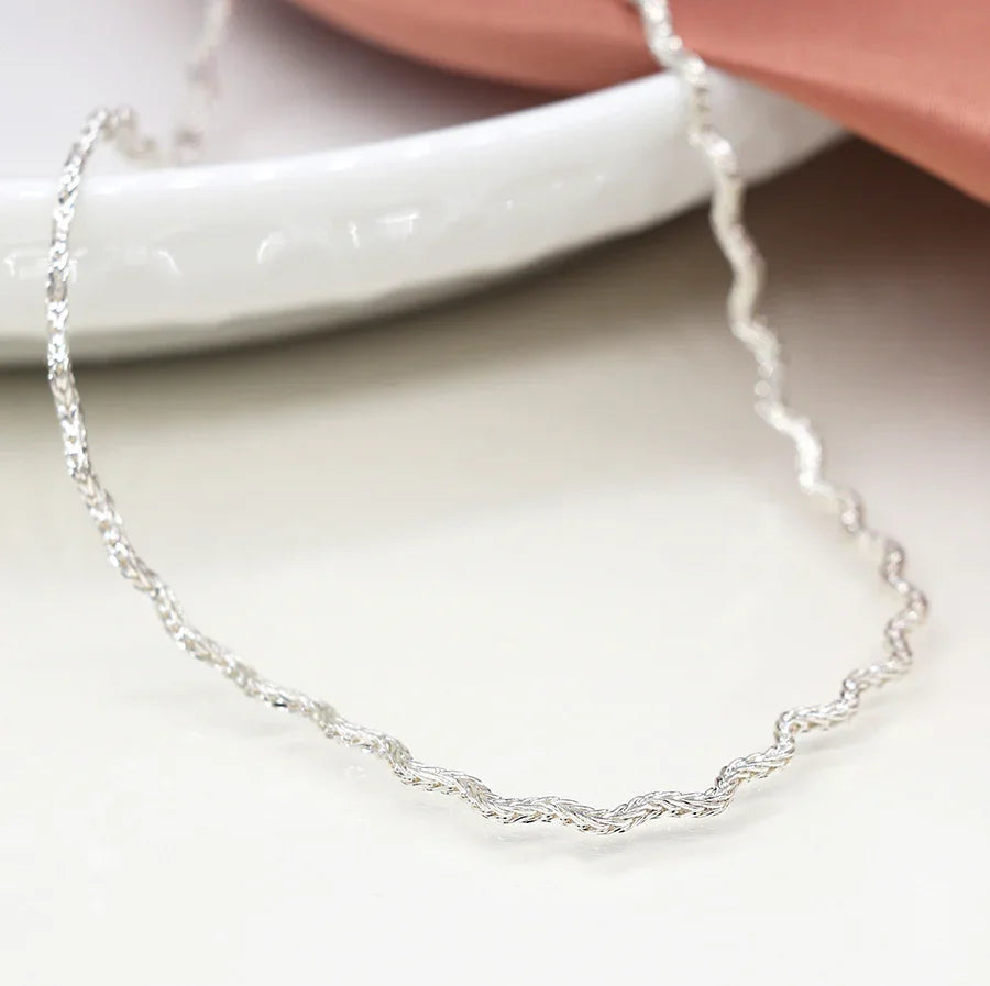 POM - Silver Plated Textured Wave Chain Necklace