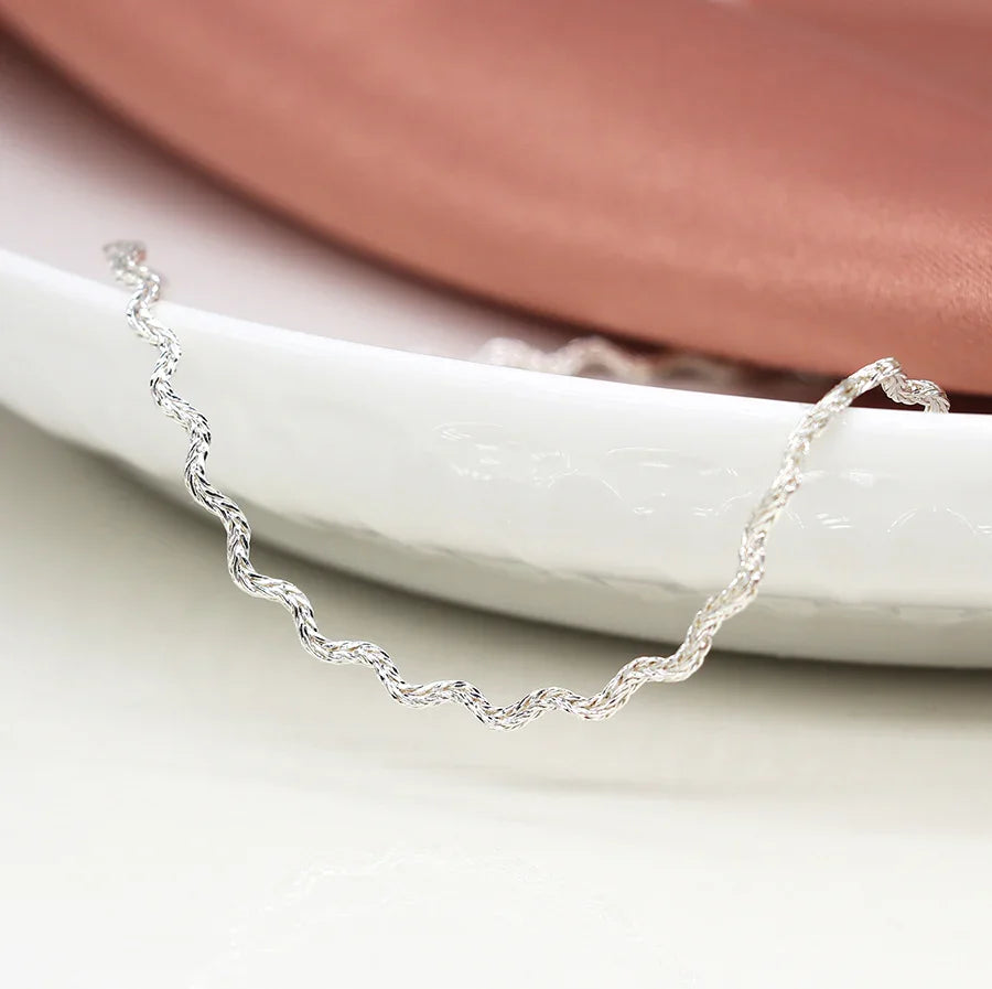 POM - Silver Plated Textured Wave Chain Necklace