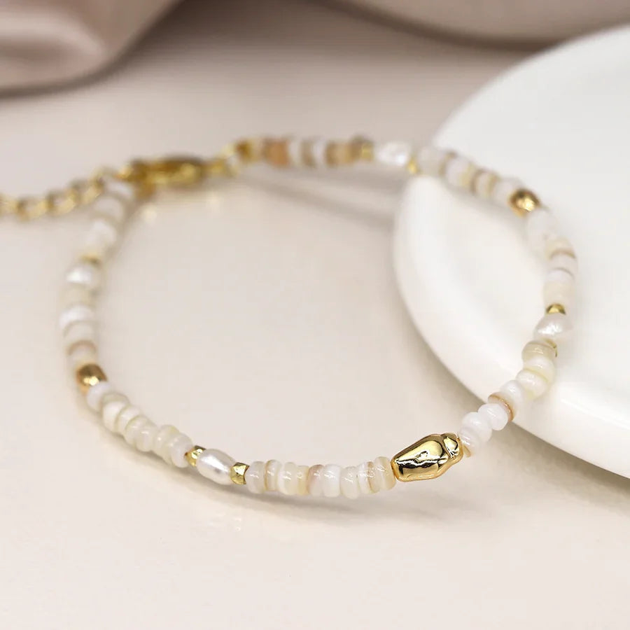 Seed Pearl & Faux Gold Beads Bracelet