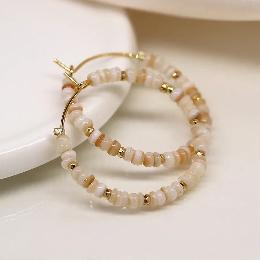 Seed Pearl, Bead & Faux Gold Hoop & Pebble Earrings