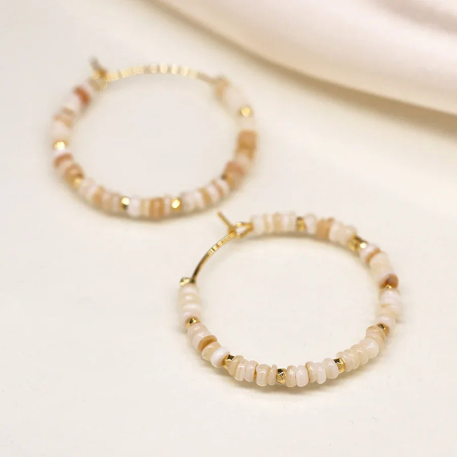 Seed Pearl, Bead & Faux Gold Hoop & Pebble Earrings