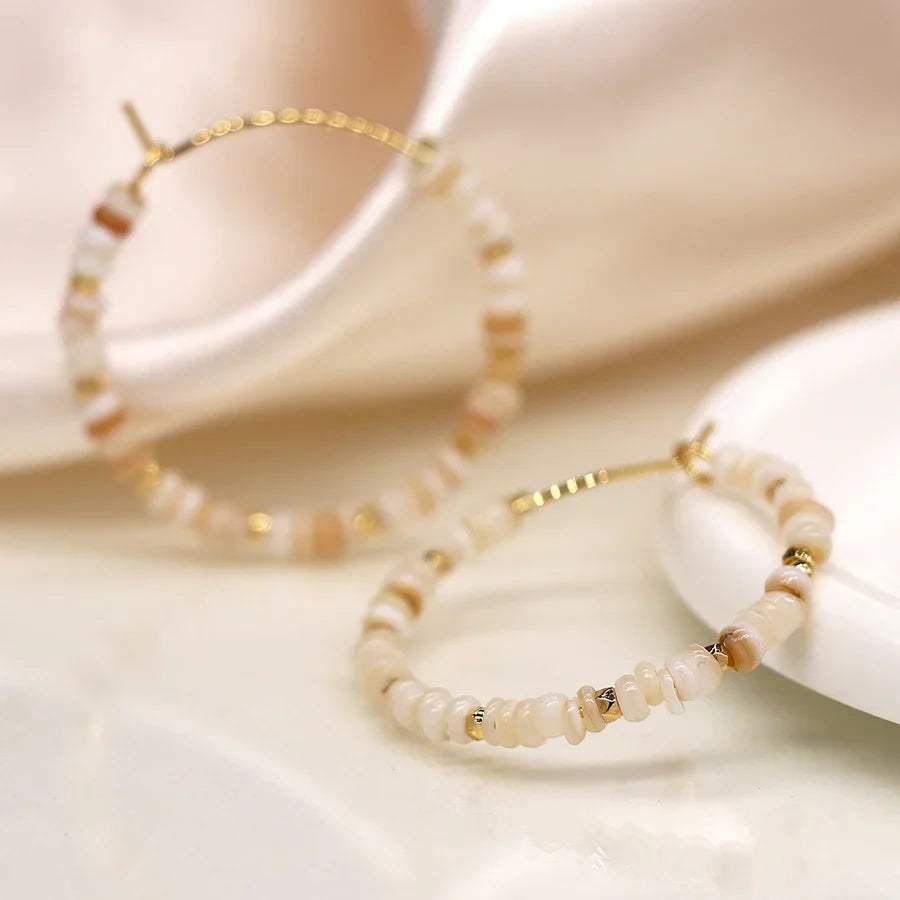 Seed Pearl, Bead & Faux Gold Hoop & Pebble Earrings