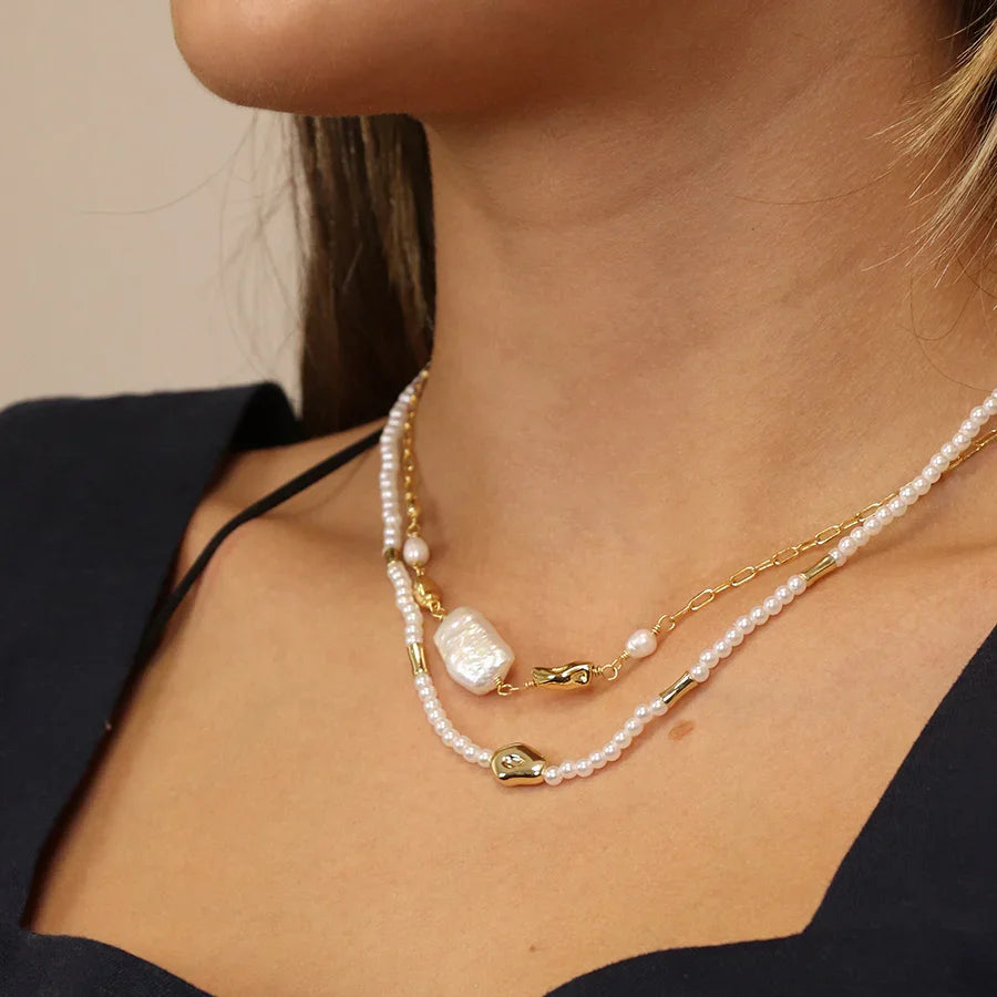 Faux Gold Plated Chain & Freshwater Pearl Necklace