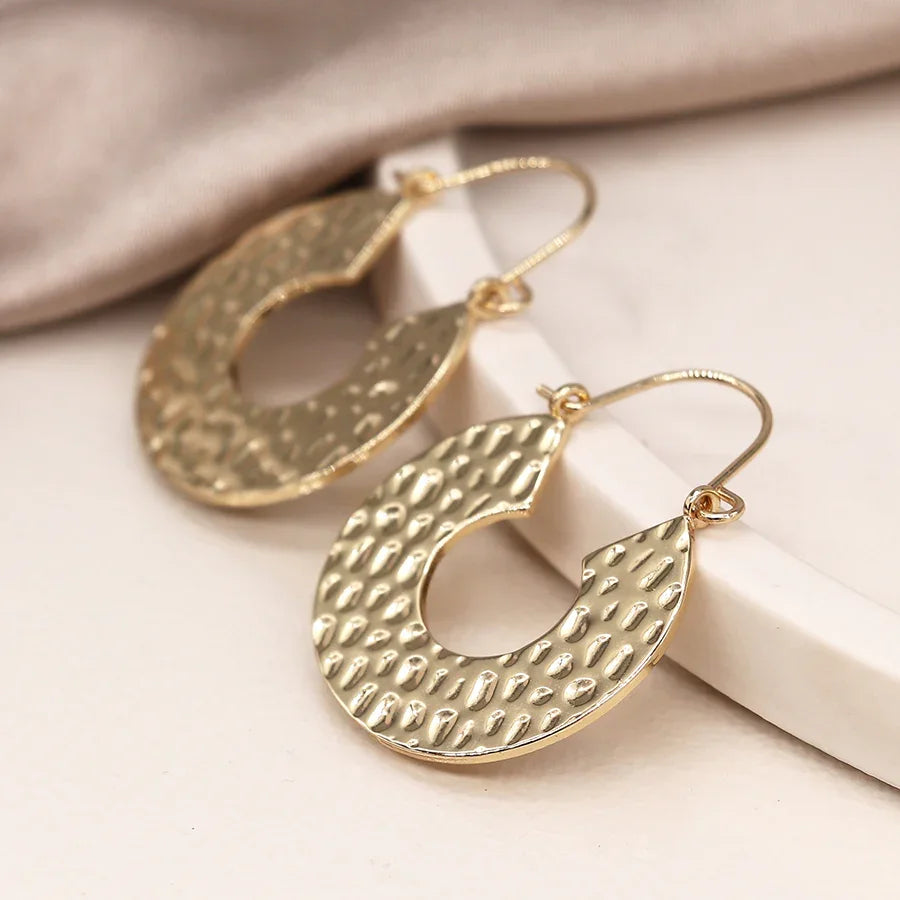 Faux Gold Hammered C-Hoop Earrings