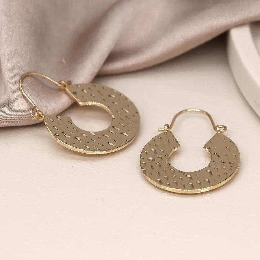 Faux Gold Hammered C-Hoop Earrings