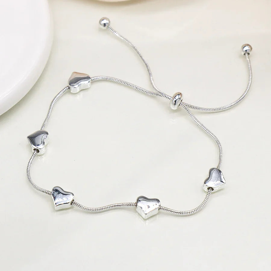 POM - Silver Plated Adjustable Snake Chain Hearts Bracelet