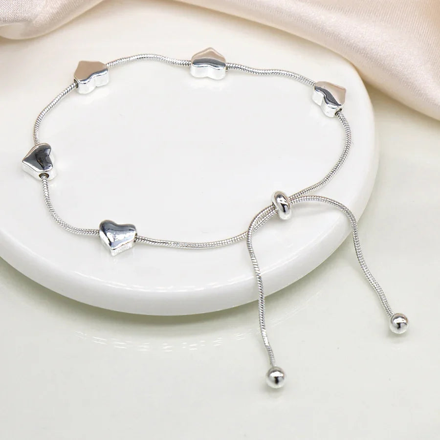POM - Silver Plated Adjustable Snake Chain Hearts Bracelet