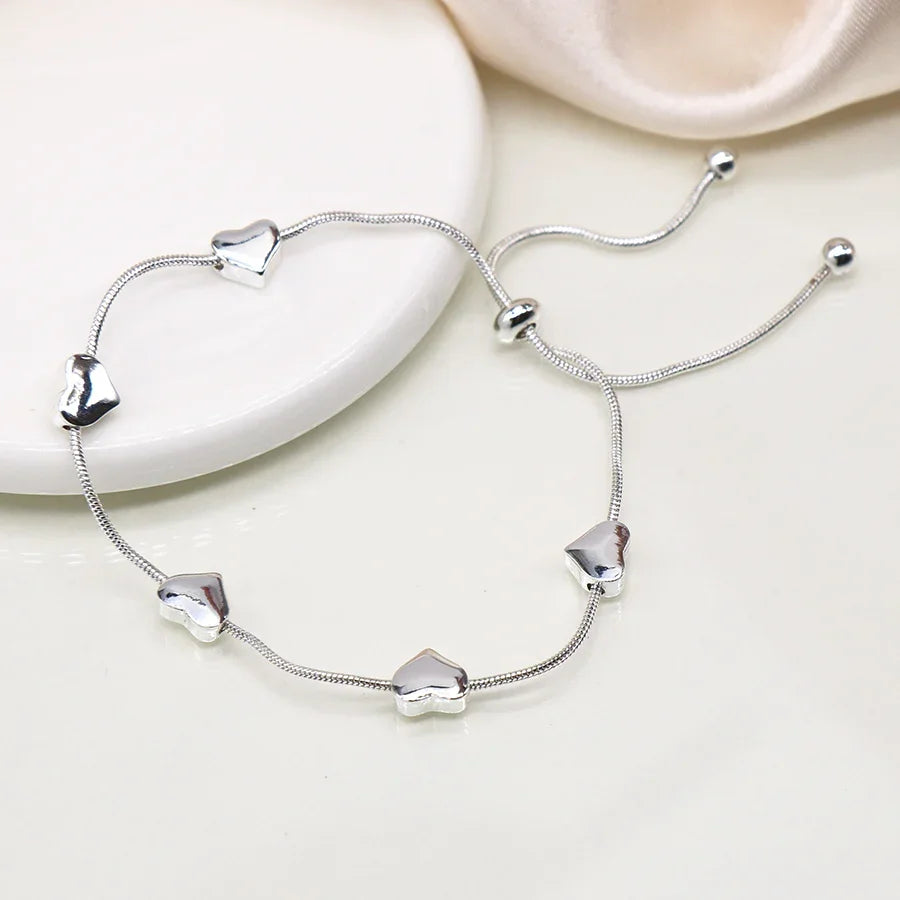 POM - Silver Plated Adjustable Snake Chain Hearts Bracelet