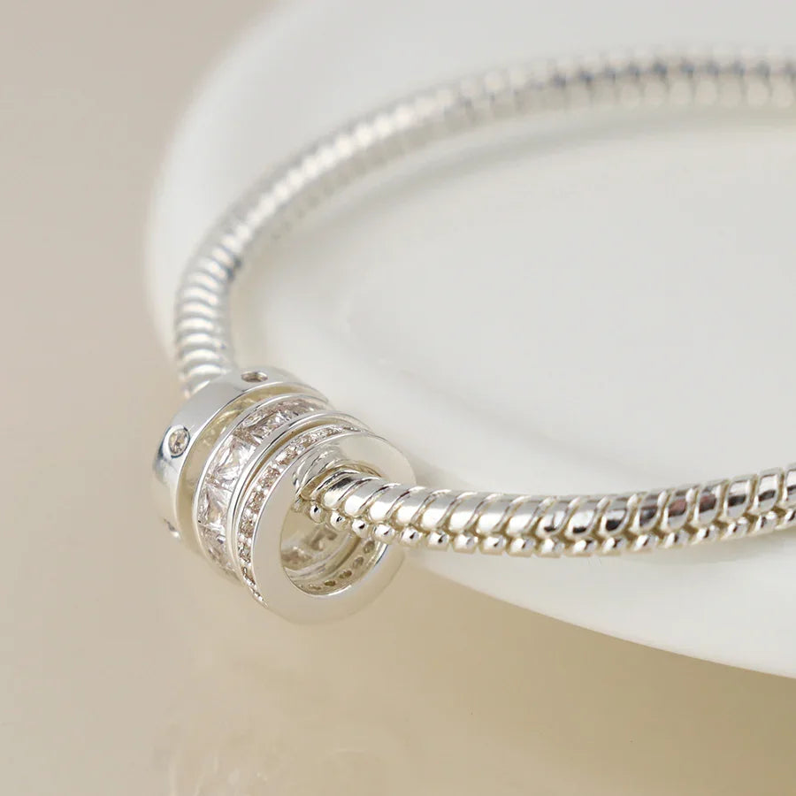 POM - Silver Plated Triple Mini Crystal Rings Bracelet