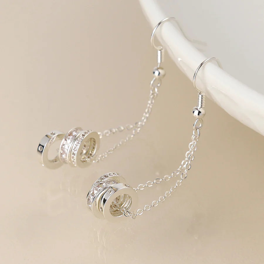 Silver Plated Triple Crystal Rings & Chain Earrings