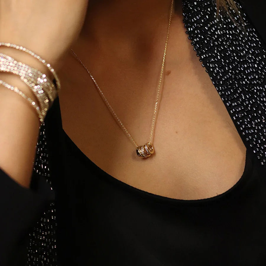 Golden Triple Mini Crystal Rings Necklace