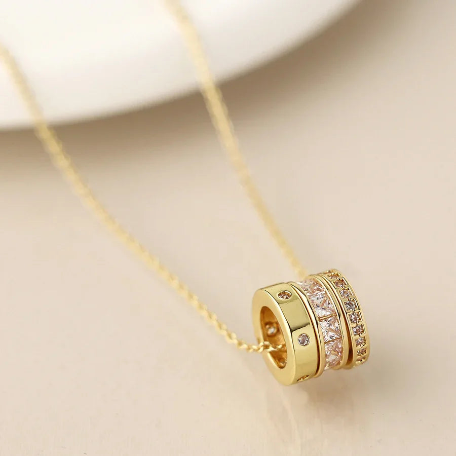 Golden Triple Mini Crystal Rings Necklace