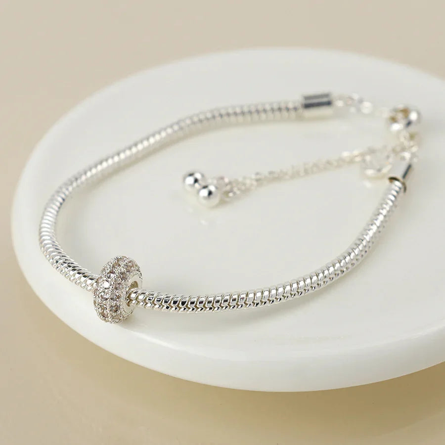 POM - Silver Plated Pave Crystal Hoop Bracelet