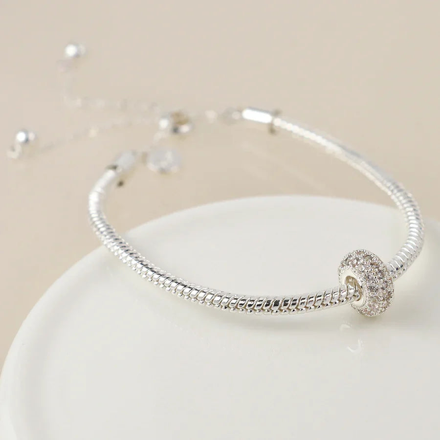 POM - Silver Plated Pave Crystal Hoop Bracelet