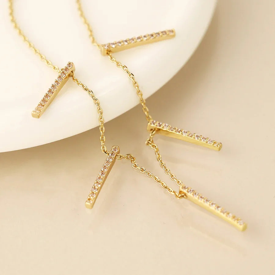 POM - Golden Fine Chain & Crystal Bars Drop Necklace