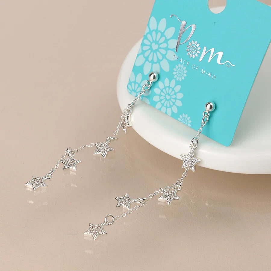 POM - Silver Plated Chain & Crystal Star Drop Earrings