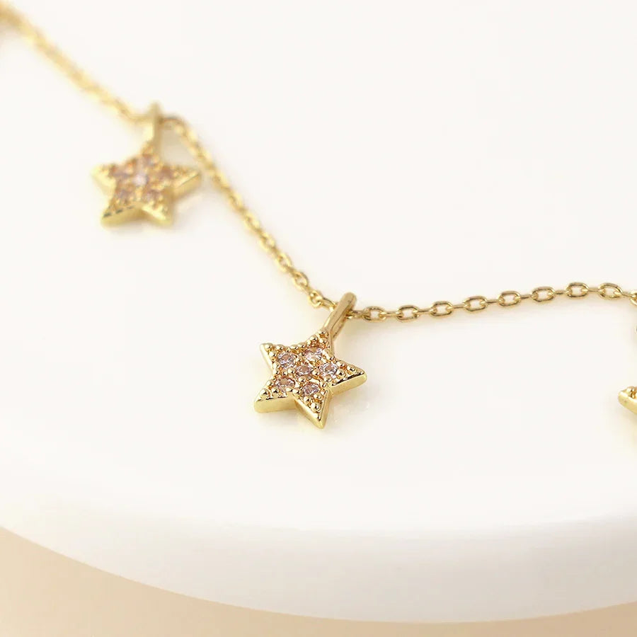 POM - Golden Fine Chain & Crystal Star Drops Necklace