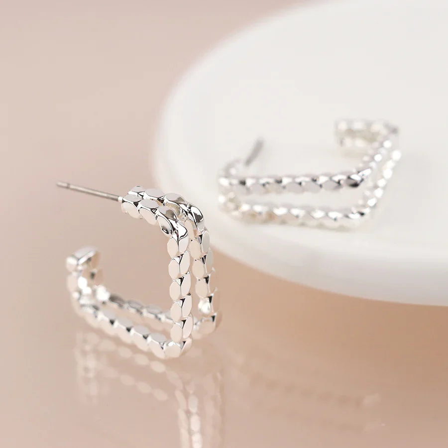 Silver Plated Double Twist Strand Square Earrings