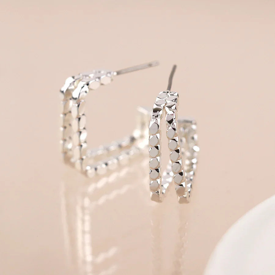Silver Plated Double Twist Strand Square Earrings