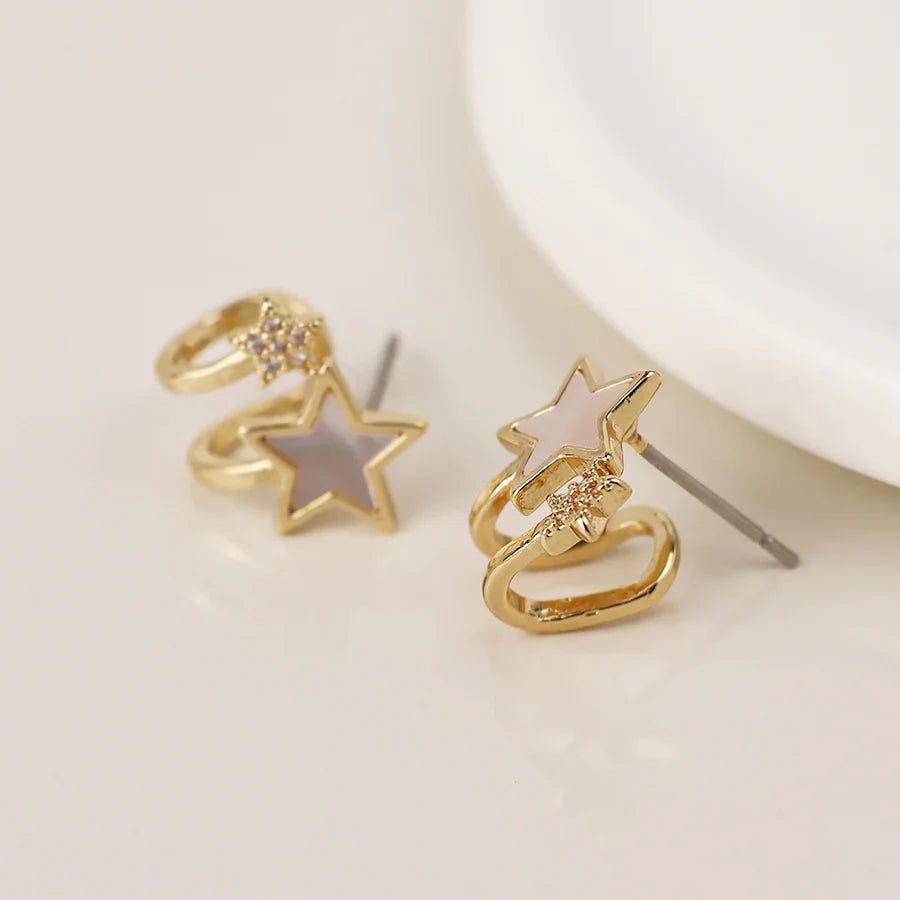 Golden Pearl & Crystal Star Earrings