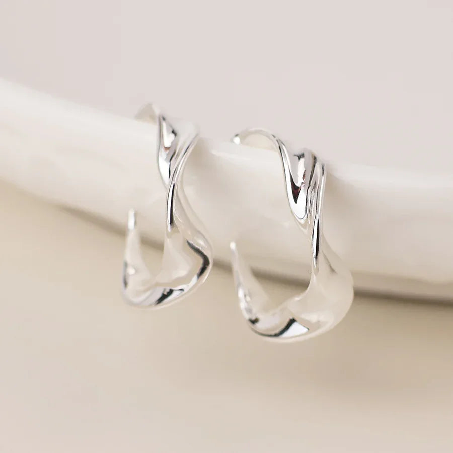 Silver Plated Wave Hoop Earring
