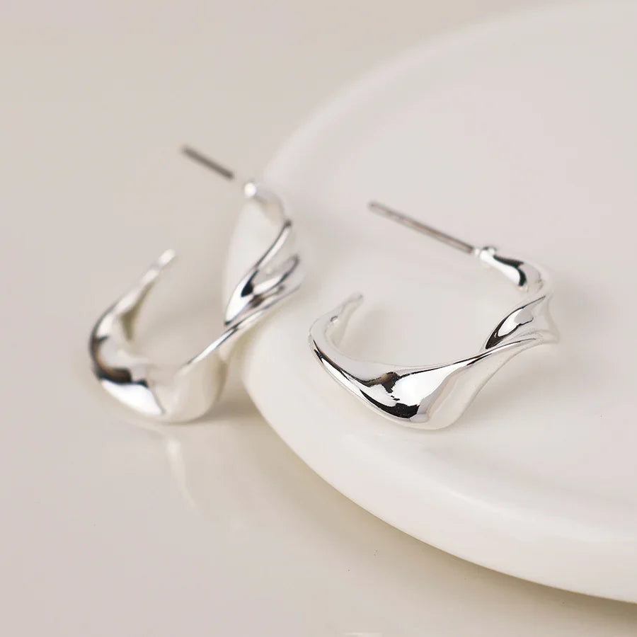 Silver Plated Wave Hoop Earring