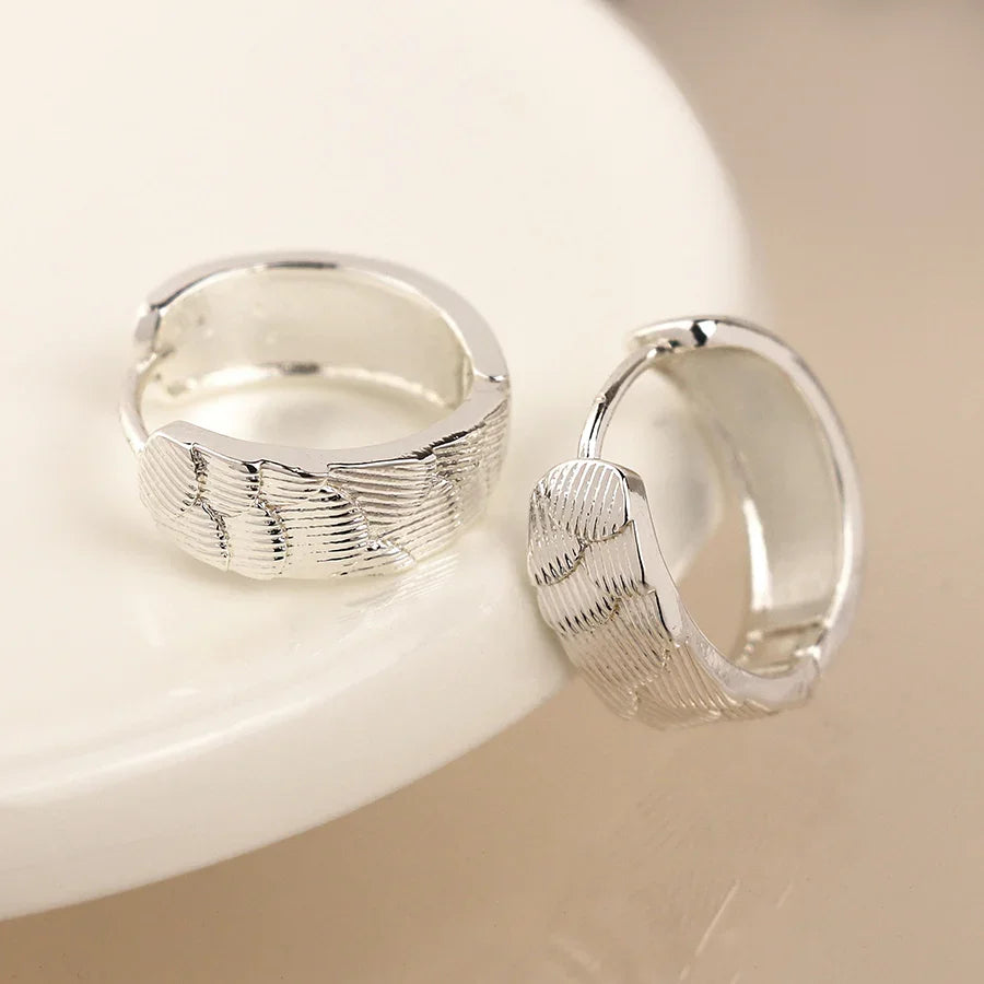 Silver Plated Scallop Embossed Hoop Earrings
