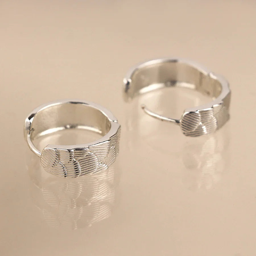 Silver Plated Scallop Embossed Hoop Earrings
