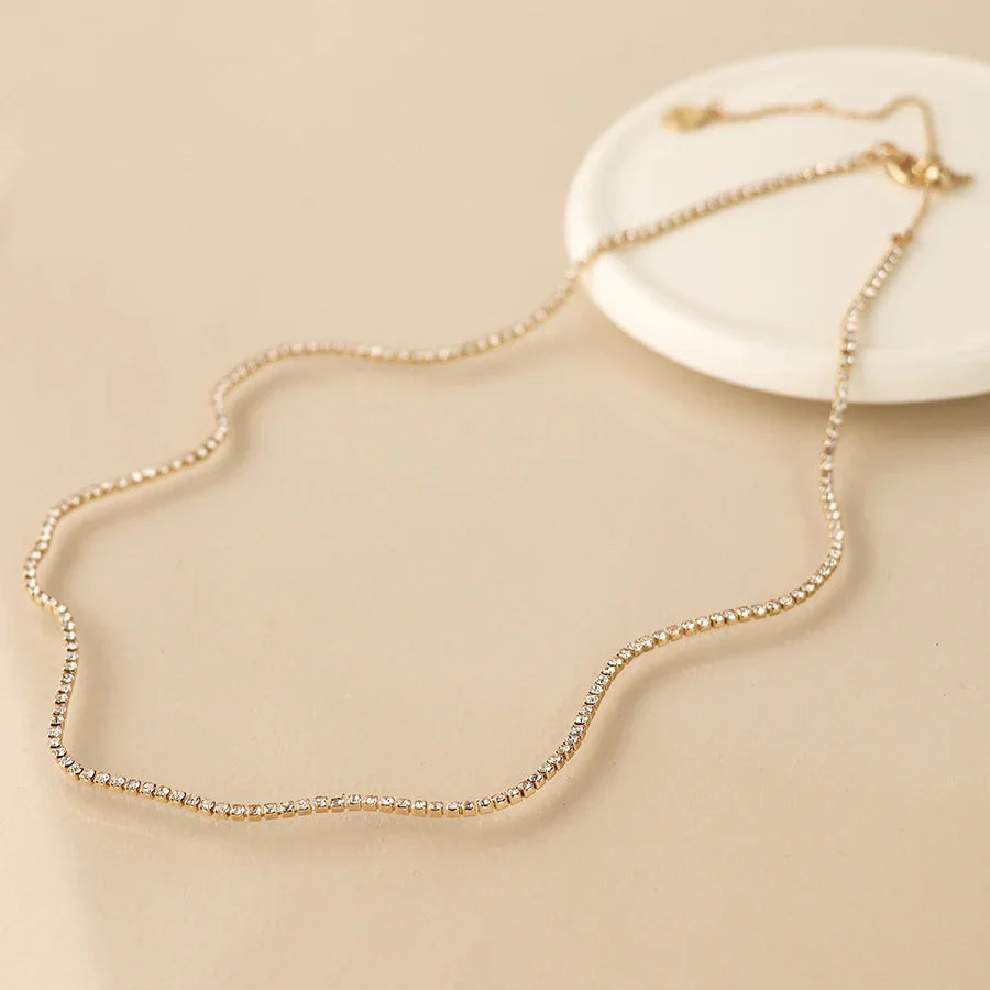 POM - Golden Elegant Fine Chain Crystal Necklace