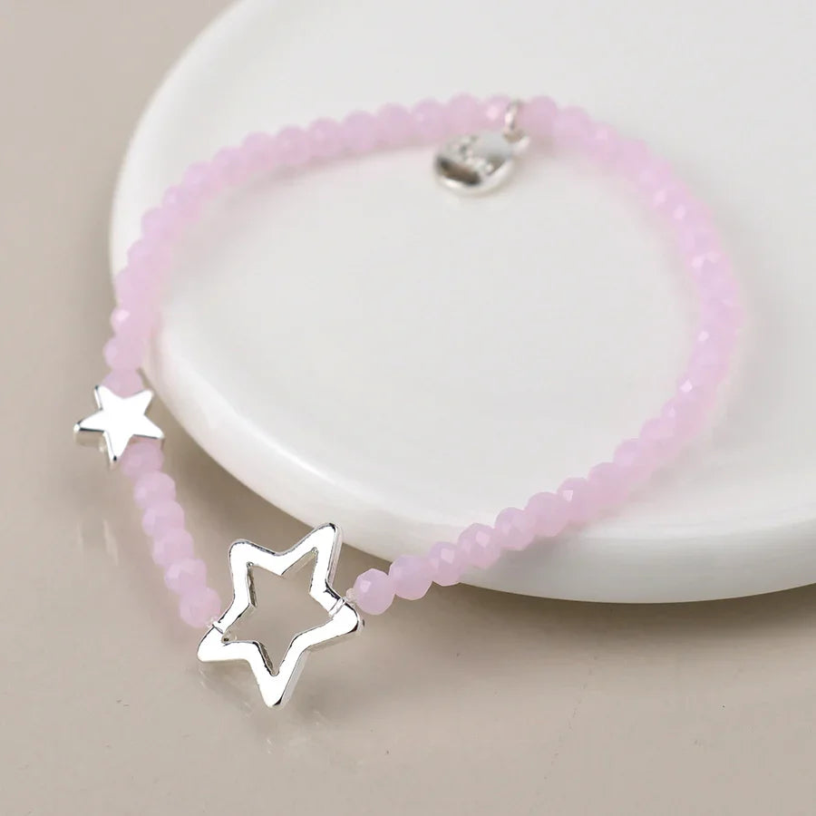 POM - Pink Bead & Silver Plated Stars Bracelet