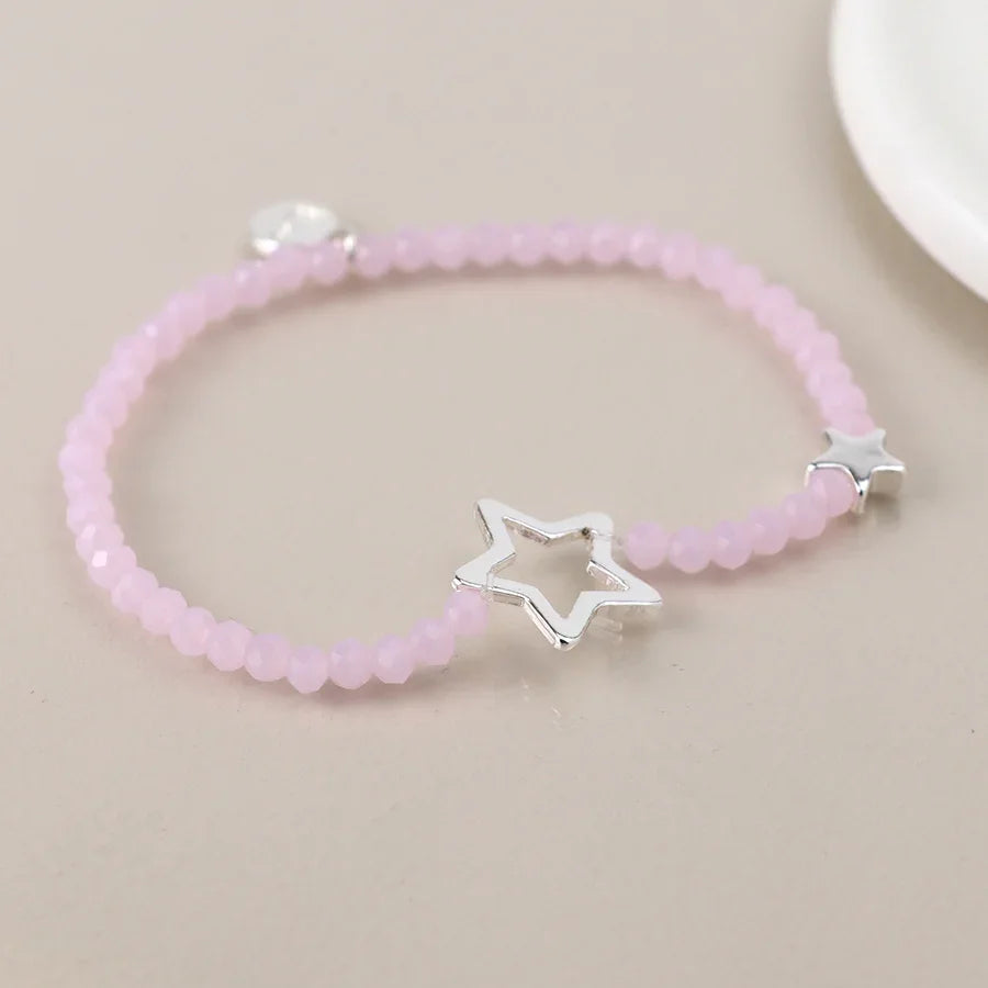 POM - Pink Bead & Silver Plated Stars Bracelet