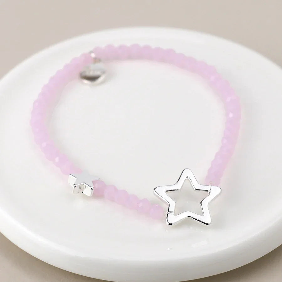 POM - Pink Bead & Silver Plated Stars Bracelet