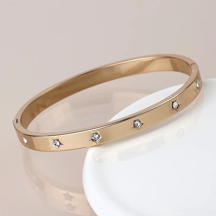 POM - Golden Crystal Stars Hinged Bangle
