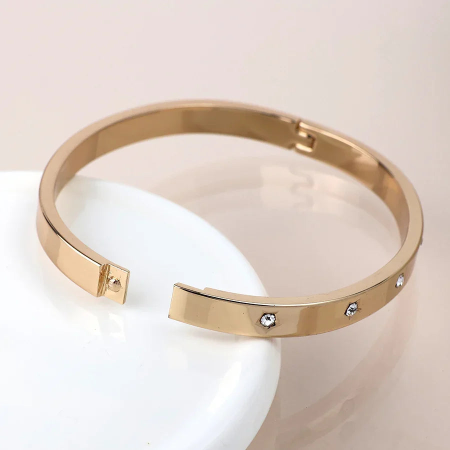 POM - Golden Crystal Stars Hinged Bangle