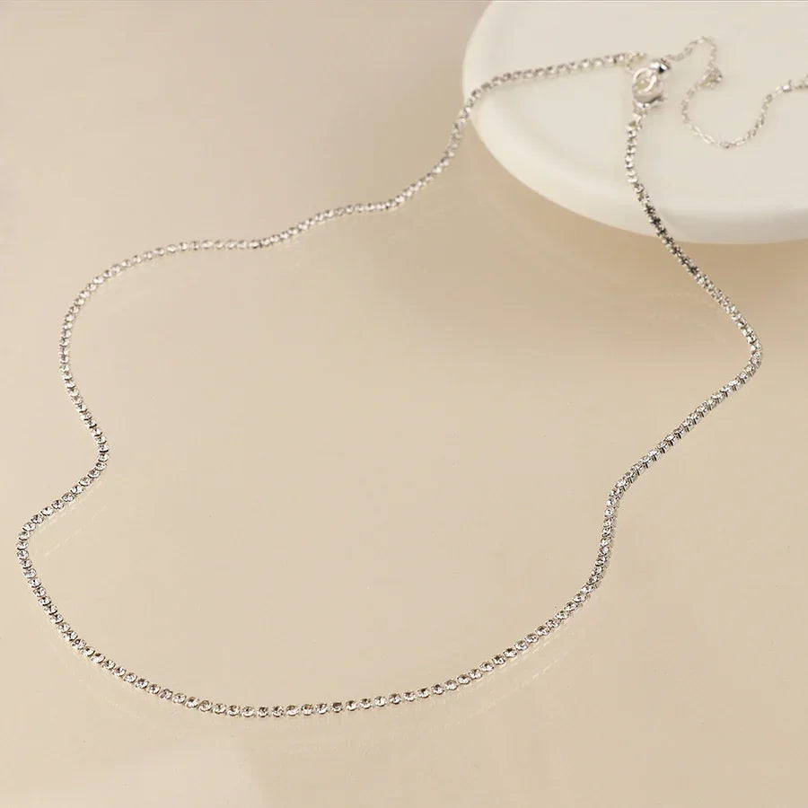 Fine Elegant Crystal Silver Plated Necklace