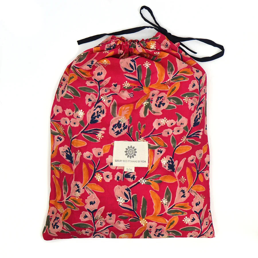 Cherry Red Botanical Print Pyjama Set Medium-Large