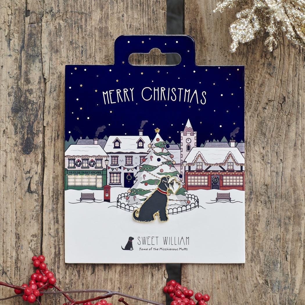 Grey Schnauzer Christmas Dog Pin