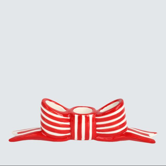 Bow Ceramic Candle Holder, Red/White
