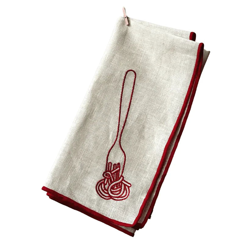 MÆGEN Linen Embroidered Napkins 'Spaghetti'
