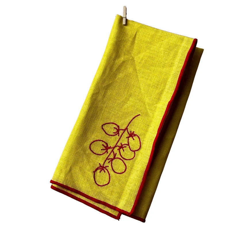 MÆGEN Linen Embroidered Napkins 'Vine Tomatoes'